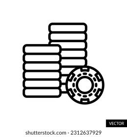 Casino chip stack, poker chips vector icon in line style design for website, app, ui, isolated on white background. Editable stroke. EPS 10 vector illustration.