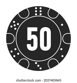 Icono del vector del chip del casino.Icono del vector negro aislado en el chip del casino de fondo blanco.
