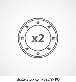 Casino Chip X2 Line Icon On White Background