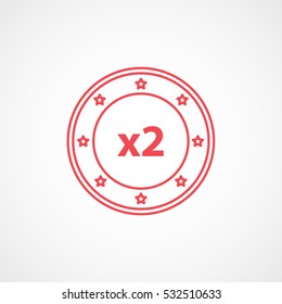 Casino Chip X2 Red Line Icon On White Background