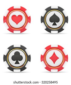 casino chips with cards suits vector illustration isolated on white background