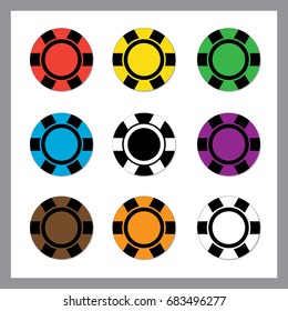 Casino chips colored vector illustration isolated on white background