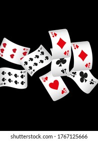 Los Chips de Casino caen sobre fondo negro. Patrón para anuncios de fiestas, eventos en Las Vegas. Ilustración del vector