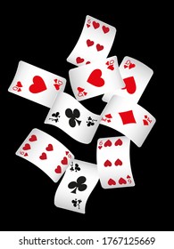 Los Chips de Casino caen sobre fondo negro. Patrón para anuncios de fiestas, eventos en Las Vegas. Ilustración del vector