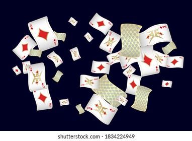 Casino Chips are falling down on black background. Playing Chips rain. Vector illustration