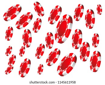 Casino Chips are falling down. Playing Cards rain. Vector illustration