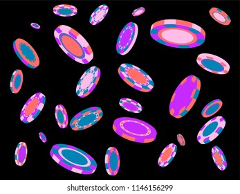 Casino Chips are falling down. Playing Cards rain. Vector illustration