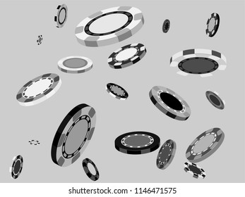 Casino Chips are falling down. Playing Chips rain. Vector illustration