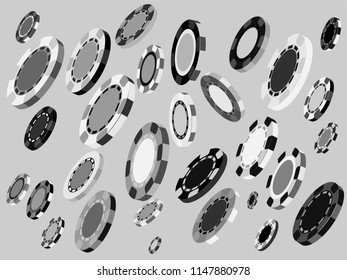 Casino Chips are falling down. Playing Chips rain. Vector illustration