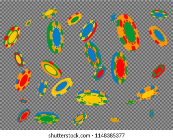 Casino Chips are falling down. Playing Chips rain. Vector illustration