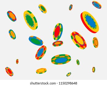 Casino Chips are falling down. Playing Chips rain. Vector illustration