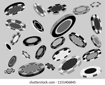 Casino Chips are falling down. Playing Chips rain. Vector illustration