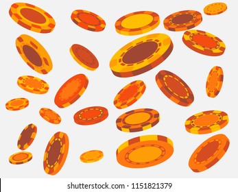 Casino Chips are falling down. Playing Chips rain. Vector illustration