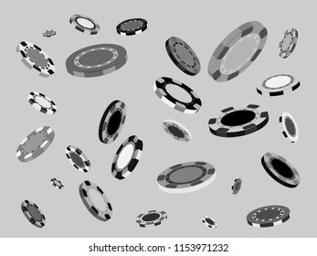 Casino Chips are falling down. Playing Chips rain. Vector illustration