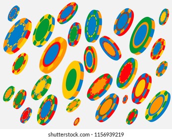 Casino Chips are falling down. Playing Chips rain. Vector illustration