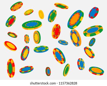 Casino Chips are falling down. Playing Chips rain. Vector illustration