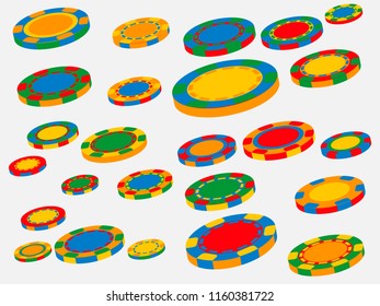 Casino Chips are falling down. Playing Chips rain. Vector illustration