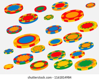 Casino Chips are falling down. Playing Chips rain. Vector illustration