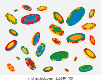 Casino Chips are falling down. Playing Chips rain. Vector illustration