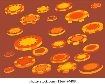Casino Chips are falling down. Playing Chips rain. Vector illustration
