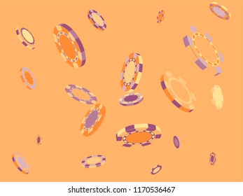 Casino Chips are falling down. Playing Chips rain. Vector illustration