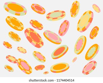 Casino Chips are falling down. Playing Chips rain. Vector illustration