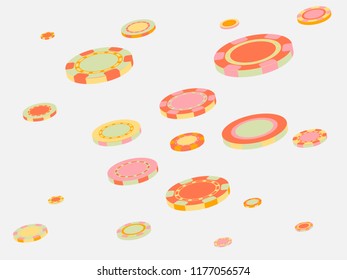 Casino Chips are falling down. Playing Chips rain. Vector illustration