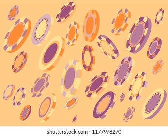 Casino Chips are falling down. Playing Chips rain. Vector illustration