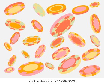 Casino Chips are falling down. Playing Chips rain. Vector illustration
