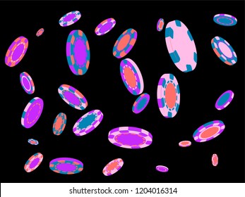 Casino Chips are falling down. Playing Chips rain. Vector illustration