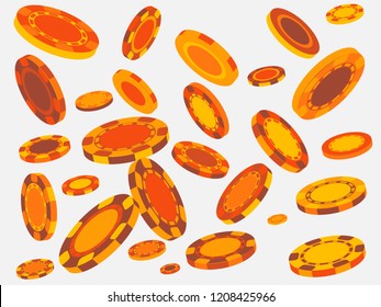 Casino Chips are falling down. Playing Chips rain. Vector illustration