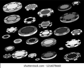 Casino Chips are falling down. Playing Chips rain. Vector illustration