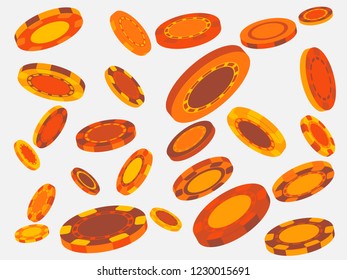 Casino Chips are falling down. Playing Chips rain. Vector illustration