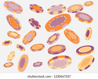 Casino Chips are falling down. Playing Chips rain. Vector illustration