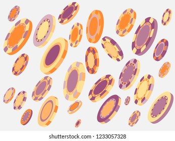 Casino Chips are falling down. Playing Chips rain. Vector illustration