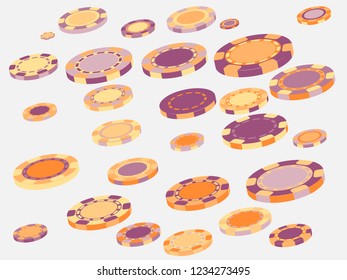 Casino Chips are falling down. Playing Chips rain. Vector illustration