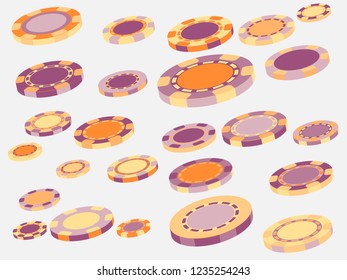 Casino Chips are falling down. Playing Chips rain. Vector illustration