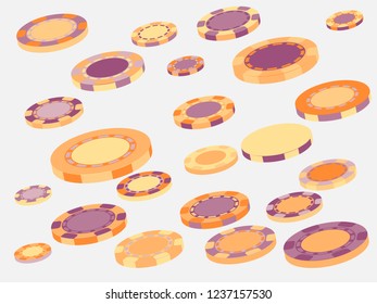 Casino Chips are falling down. Playing Chips rain. Vector illustration