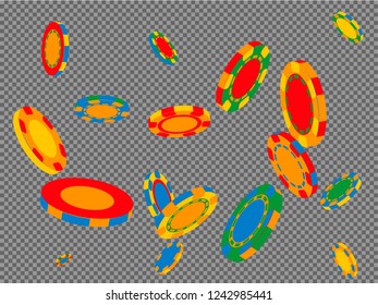 Casino Chips are falling down. Playing Chips rain. Vector illustration