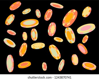 Casino Chips are falling down. Playing Chips rain. Vector illustration