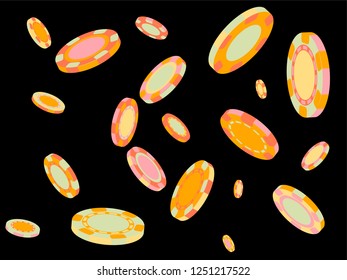 Casino Chips are falling down. Playing Chips rain. Vector illustration