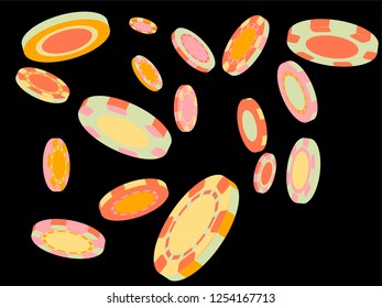 Casino Chips are falling down. Playing Chips rain. Vector illustration