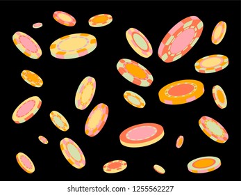 Casino Chips are falling down. Playing Chips rain. Vector illustration