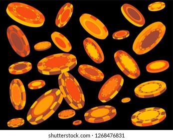 Casino Chips are falling down. Playing Chips rain. Vector illustration