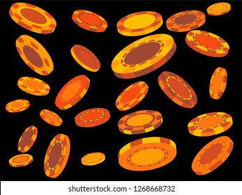 Casino Chips are falling down. Playing Chips rain. Vector illustration