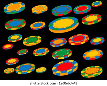 Casino Chips are falling down. Playing Chips rain. Vector illustration