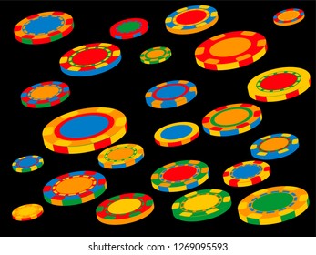 Casino Chips are falling down. Playing Chips rain. Vector illustration
