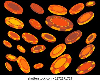 Casino Chips are falling down. Playing Chips rain. Vector illustration