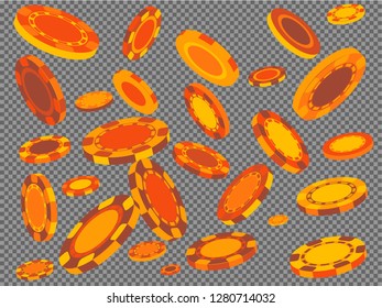 Casino Chips are falling down. Playing Chips rain. Vector illustration