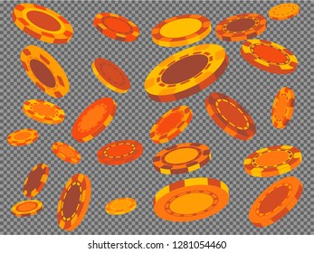 Casino Chips are falling down. Playing Chips rain. Vector illustration